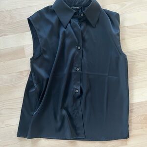 Banana Republic Black Satin Sleeveless Button-Down Shirt